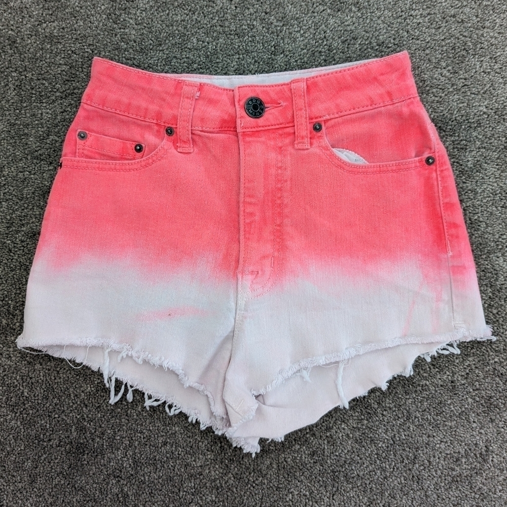 Bdg high rise cheeky neon pink and white tie dye denim jean shorts waist 25